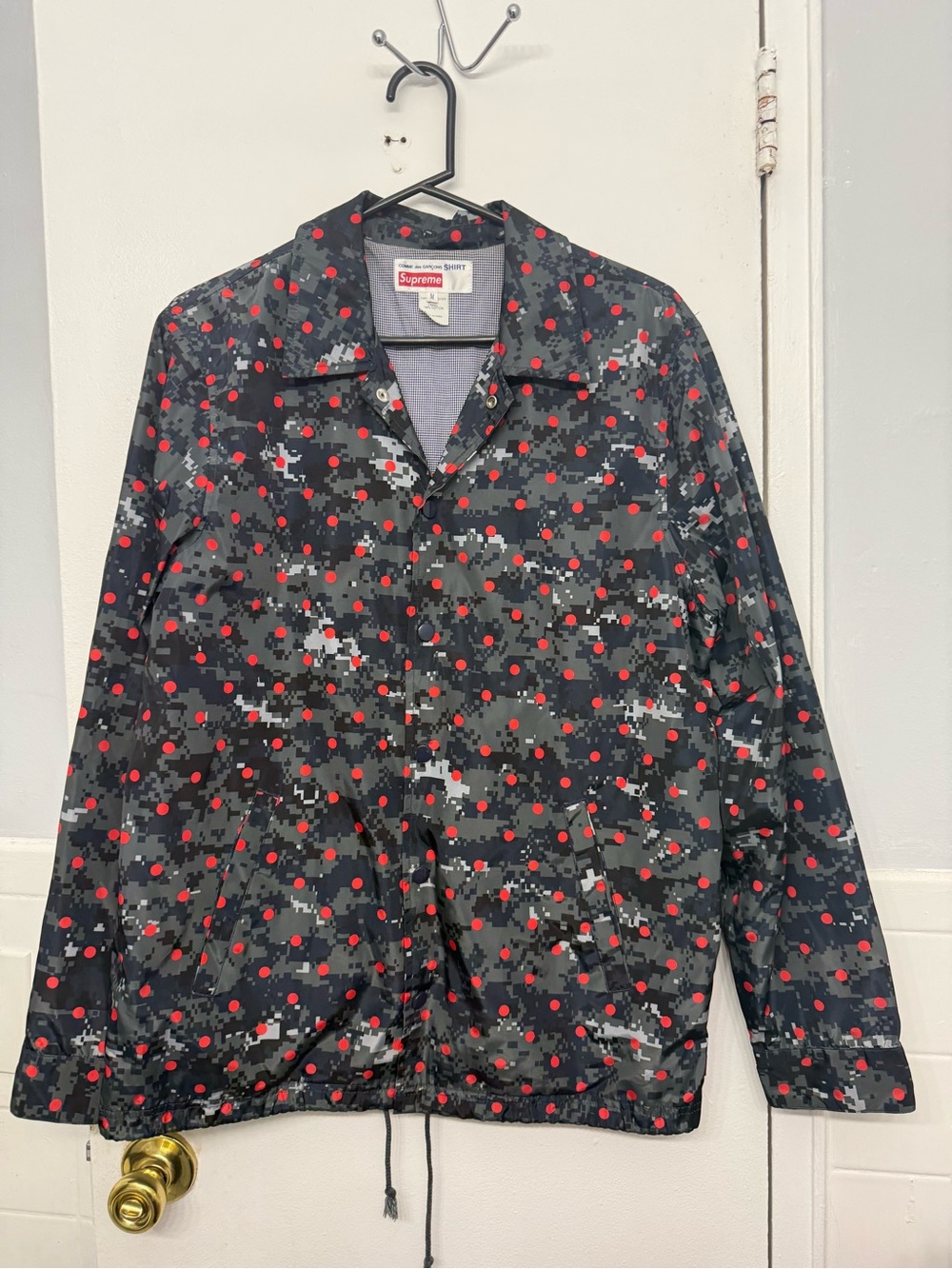Supreme Black Jacket with Red & Gray Pixel Dot Print SZ M